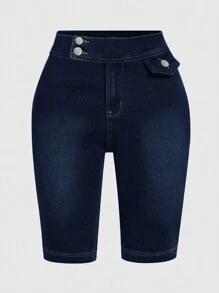 女士前扣式合身休闲牛仔短裤