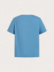 SHEIN 青少年男孩籃球印花t恤和字母拼接短褲 - 藍色 - 查看 3