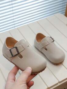 1pair Round Toe Non-Slip Soft Sole Hook And Loop Casual Flat Shoes For Boys Girls, Suitable For Student Daily Wear In Spring And Autumn - Beige - View 4