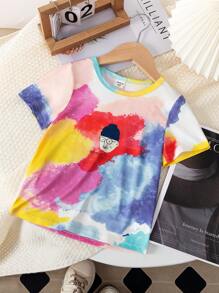 Young Girls' Tie Dye Print Round Neck Short Sleeve T-Shirt - Multicolor - View 1