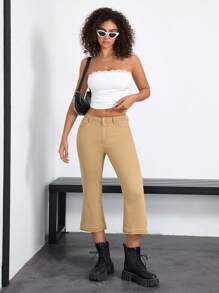 SHEIN EZwear Pantalones vaqueros de moda todo a juego, de estilo callejero, con cinturón con presillas y botones en la cintura para mujeres