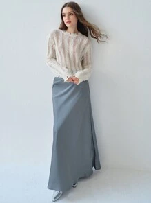 Enchnt 女士圆领镂空设计长袖休闲迷人柔软毛衣 - 白色 - 查看 6