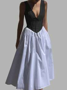 SHEIN Essnce Robe d'été féminine à taille cintrée en coton artificiel - blanc