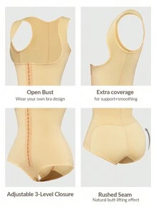 SHEIN Shape Modelujące krótkie body z odkrytym biustem i regulowanym 3-stopniowym zapięciem Body Shaper Butt Lifter-Wyszczuplanie talii brzucha, damska bielizna modelująca