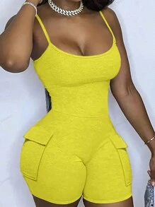 Slaydiva Summer Casual Solid Color Jumpsuit Romper