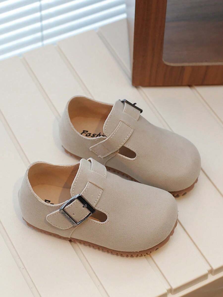 1pair Round Toe Non-Slip Soft Sole Hook And Loop Casual Flat Shoes For Boys Girls, Suitable For Student Daily Wear In Spring And Autumn - Beige - View 1