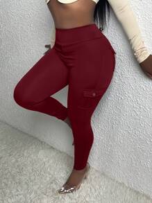 Slaydiva Ladies' Casual Solid Color Slim Fit Cargo Pants