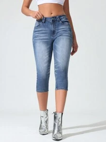 Summer Casual Distressed Slim Fit Capri Denim Jeans - Blue - View 6