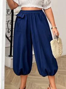 EMERY ROSE Plus Size Women's Plain Casual Pants For Everyday Wear - Green - View 6