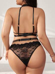 SHEIN Plus Size Women's Sexy Lingerie With Lace Decoration - Black - View 2