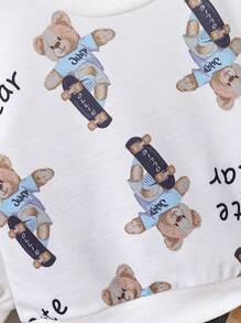 Bộ 2 quần jeans rách in họa tiết gấu hoạt hình cho bé trai/bé gái và áo dài tay thời trang, thích hợp mặc thường ngày, ngày lễ và hàng ngày - trắng - Xem 4