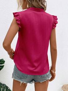 SHEIN LUNE 女士彩色编织简约日常短款盖袖衬衫 - 玫紅色 - 查看 2