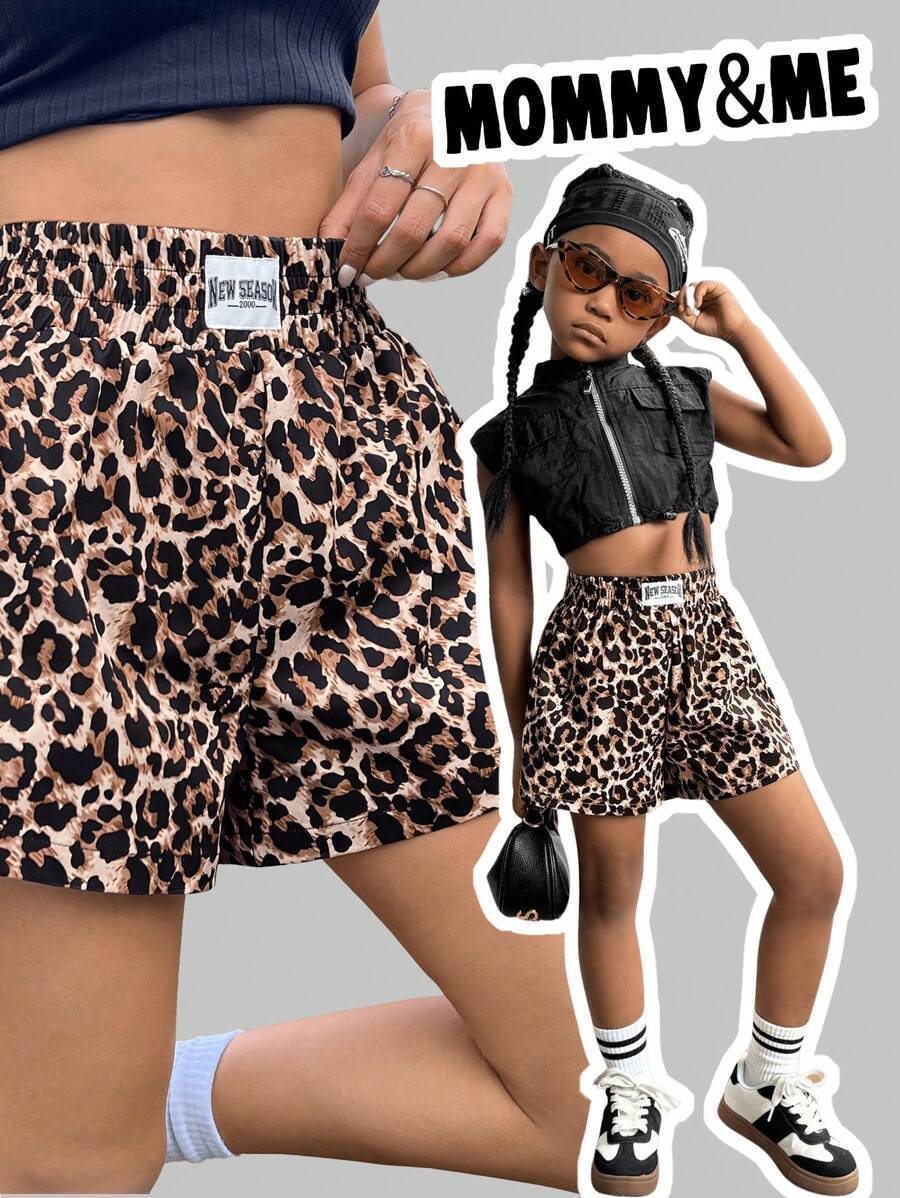 SHEIN NovaGlow Young Girl Young Girl Woven Loose Leopard Print Casual Shorts, Summer Clothes, Mommy And Me Matching Outfits (2 Pieces Sold Separately) Leopard Shortscheetah Shortsleopard Print Shortsshort Streetweargirls Leopard Print