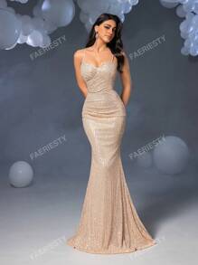 Faeriesty Faeriesty Elegant Spaghetti Strap Mermaid Evening Dress With Back Tie Detail - Perfect For Galas, Weddings, Red Carpet Events, Upscale Parties & Nightclubs