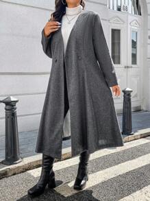 SHEIN Unity Plus Size Casual Double-Breasted Long Overcoat, Autumn & Winter