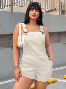 Flirla Plus Size Women's Summer Pocket Patched Solid Color Minimalist Daily Overall Romper