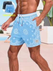 Zalmeno Men's Lace-Up Allover Striped Patchwork Beach Shorts Casual Wear - Multicolor - View 3
