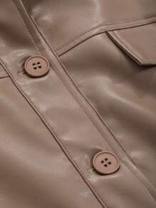 DAZY Ladies' Button-Up Long Sleeve Vintage Fashionable Streetwear Jacket,Fall Clothes Leather Jacket - Brown - View 7