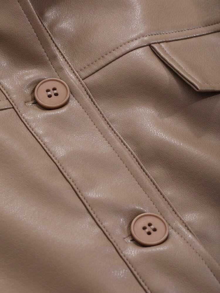 Ladies' Button-Up Long Sleeve Vintage Fashionable Streetwear Jacket,Fall Clothes Leather Jacket