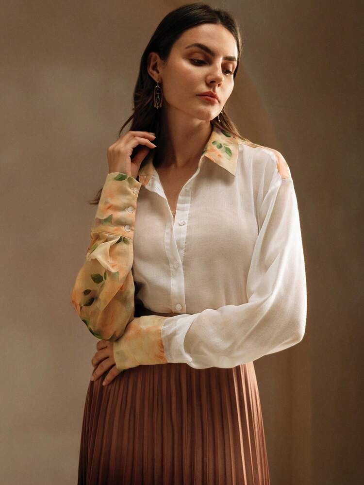 Women Tie-Dye Print Long Sleeve Blouse