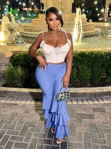 VaVaBold Quần Slim Fit Nữ Xù Viền Cao Cấp Thanh Lịch - Màu xanh lam - Xem 4