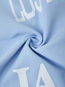 SHEIN Quần short dệt thoi dáng rộng mùa xuân/hè Tween Boy có họa tiết in chữ thể thao - Màu xanh lam - Xem 5