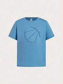 SHEIN 青少年男孩籃球印花t恤和字母拼接短褲 - 藍色 - 查看 11