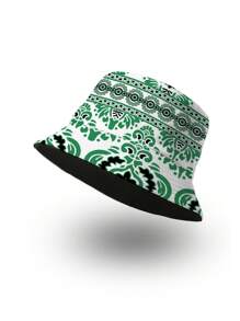 SHEIN 1pc Green Floral Print Reversible Bucket Hat For Women - Multicolor - View 2