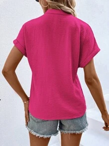 SHEIN LUNE Women's Solid Color Simple Casual Short Sleeve Blouse
