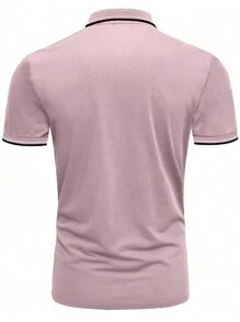 Manfinity Homme 加大尺碼男士夏季字母印花條紋短袖休閒Polo衫，適用於上班族 - 彩色 - 查看 2