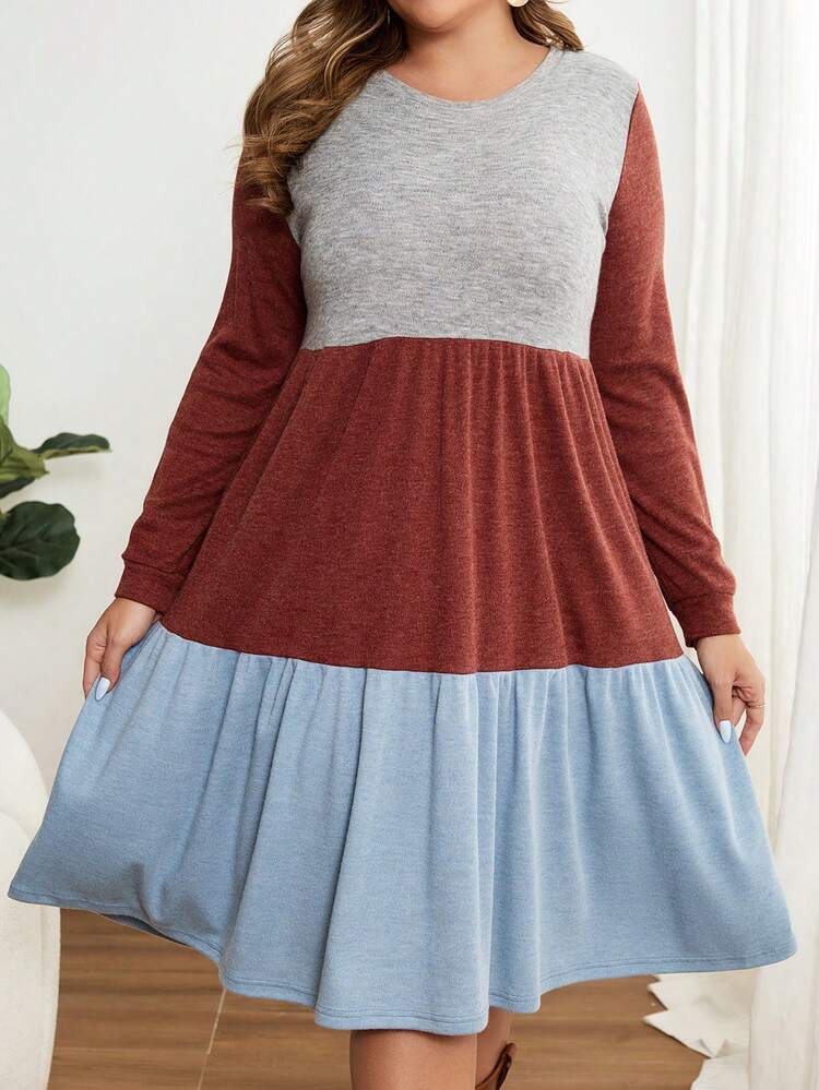 Plus Size Color Block Holiday Casual Dress
