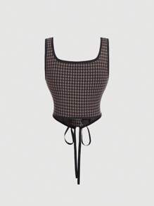 SHEIN MOD Áo ba lỗ buộc lưng kẻ caro phong cách cung điện cổ điển cỡ lớn màu tương phản - Nhiều màu - Xem 2