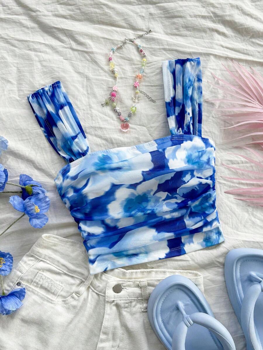 Soleia لباس علوي التانك الصيف المحاصر ذي الرقبة المربعة مع طباعة الزهور للنساء في أوقات الفراغ WYWH