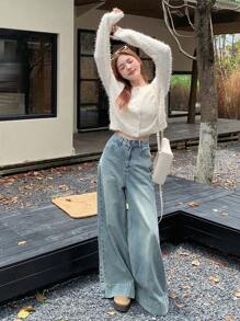 DAZY Women's Solid Color Button-Front Casual Long Sleeve Cardigan,Fall Women Clothes