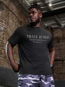 Gym Rark Men's Plus Size Letter Pattern Top Compression Shirt Men - Black - View 4