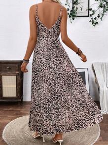 Breezaya Leopard Print Cinched Waist Pleated Cami Dress - Multicolor - View 2