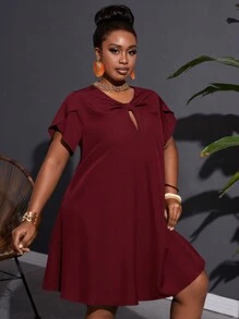 Slaydiva Váy xanh lá cây dệt chữ A rộng rãi thoải mái cho kỳ nghỉ cỡ lớn dành cho nữ - Màu Đỏ Sâu - Xem 4