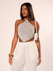 MUSERA Chunky Knit Triangle Halter Neck Top - Multicolor - View 1