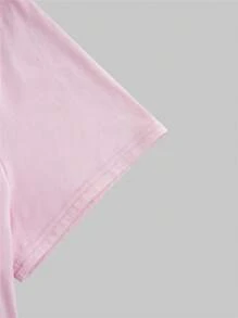 ROMWE Kawaii Plus Size Women's Solid Color Minimalist Daily Lace Trim Square Neck Short Sleeve T-Shirt