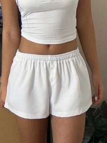 SHEIN EZwear 女士簡約運動短褲，適用於春夏假期和休閒穿搭 - 白色 - 查看 6