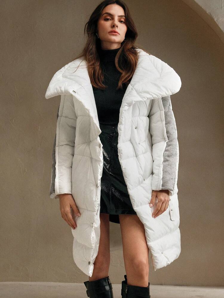 Women's Gray Patchwork Stand Collar Long Sleeve Thick Knit Jacket