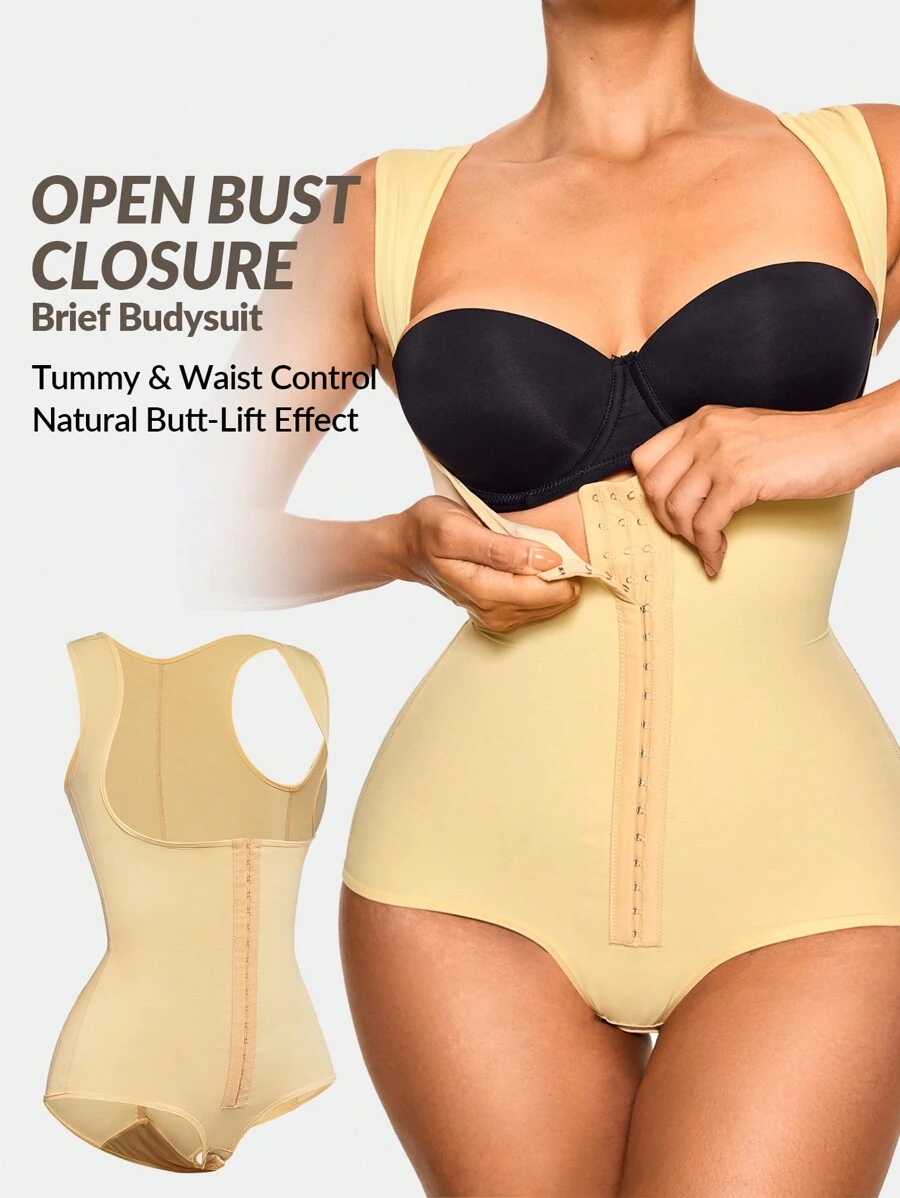 SHEIN Shape Modelujące krótkie body z odkrytym biustem i regulowanym 3-stopniowym zapięciem Body Shaper Butt Lifter-Wyszczuplanie talii brzucha, damska bielizna modelująca