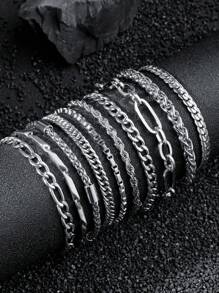 10pcs/Set Men's Fashion Avant-Garde Bracelet Stainless Steel Chain Bracelet Suitable For Daily Wear Back To School Student Bracelet Gift For Love