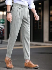 Manfinity Mode Men Buckled Detail Slant Pocket Suit Pants, Men Grey Dress Pants, Business Casual Pants Men, Grey Dress Pants Men - Light Grey - View 3