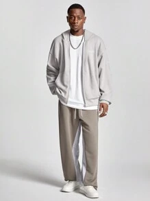 Manfinity VCAY Men's Loose Fit Long Sleeve Knitted Sweatshirt , Zipper Hoodie, Going Out, Basic, Letter, Friends