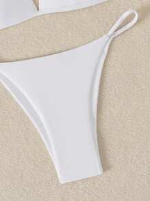 SHEIN Swim Conjunto de bikini de vacaciones de un solo color con tirantes finos y espalda descubierta para el verano y la playa