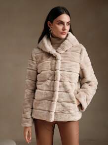 Anewsta Thickened Chunky Patchwork Hooded Fluffy Fluffy Jacket For Women