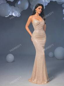 Faeriesty Faeriesty Elegant Spaghetti Strap Mermaid Evening Dress With Back Tie Detail - Perfect For Galas, Weddings, Red Carpet Events, Upscale Parties & Nightclubs