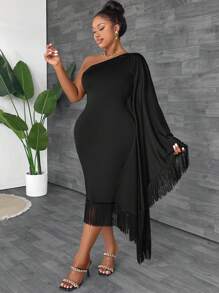 Maweii Plus Size Nữ Màu Trơn Đơn Giản Trang Trí Viền Cổ Bất Đối Xứng - màu đen - Xem 6