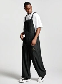 Manfinity VCAY Men's Casual Loose Woven Jumpsuit & Bib Pants Street Fashion Outfit - Black - View 5